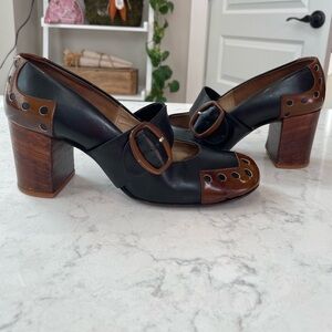 Vintage 1950s/1960s Carmelletes Brown Black Buckle Loafer‎ Mary Jane Heel